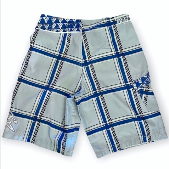 DaHui Boardshorts 30 Logo Embroidered Blue Plaid Print Men’s Surf Swim Trunks - Picture 2 of 9
